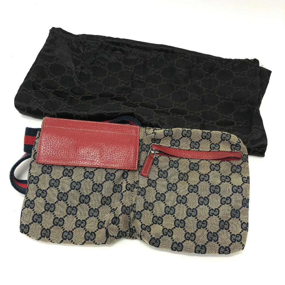 Gucci Belt Bag Bum Body Leather GG Waist Red Canvas Logo Crossbody - Picture 13 of 15